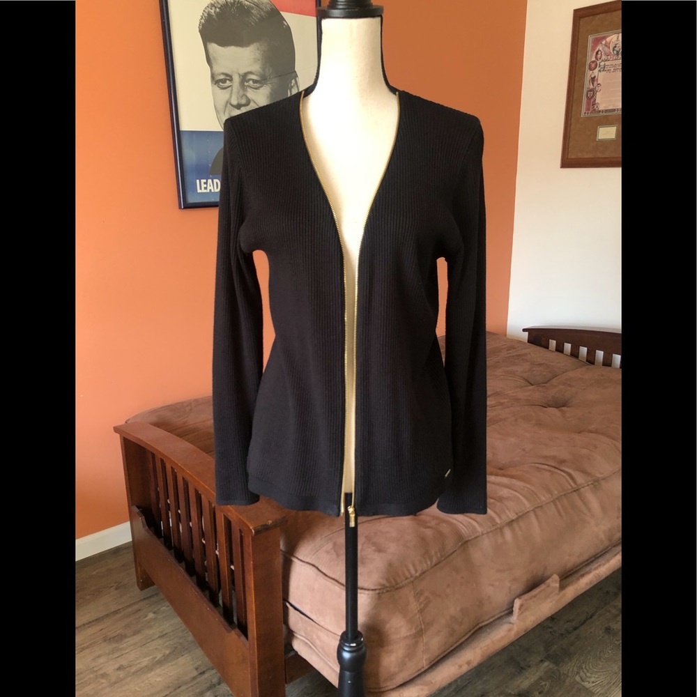 CALVIN KLEIN zip front v-neck cardigan sweater